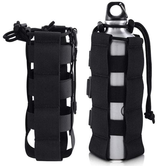 Tactical Water Bottle Pouch with Adjustable Drawstring Waterproof Wear Resistant Water Bottle Holder Carrier Bag black