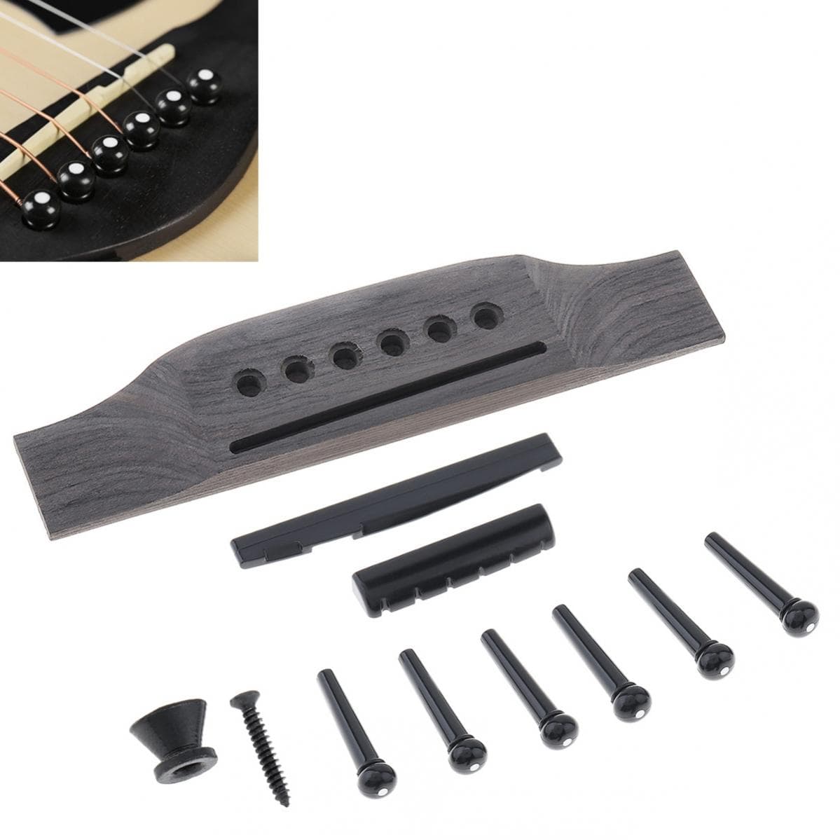 Acoustic Guitar Bridge Set with Bridge Pins / Saddle / Nut Saddle Guitar Parts for 40 41 Inch Acoustic Folk Guitar