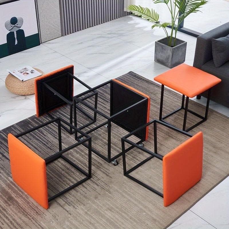 5 In 1 Pu Leather Seating Cube With Swivel Casters Staable Sofa Chair Stool Nesting Ottoman Stool Movable Footstool Dressing orange