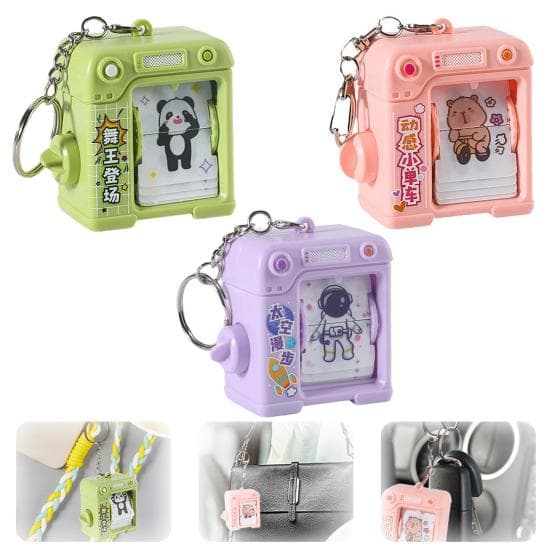 Page Turning Animation Machine Toy Key Chain Spin Reels Dance Swing Flip Cartoon green