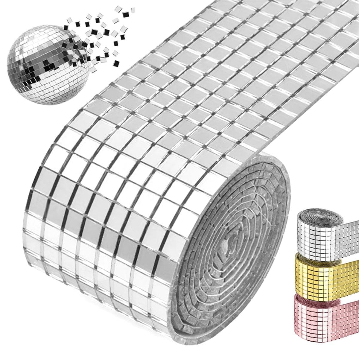 Leeseph Self Adhesive Mosaic Tiles,  5x5mm Disco Tiles, Square Mirror Mosaic Tiles for Interior Decoration, DIY Art Collage silver