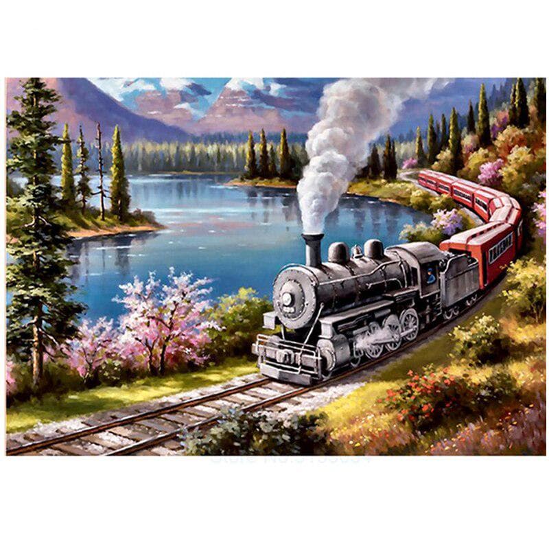 Diamond Painting Embroidery Nature Scenery Cross Stitch Train Picture Rhinestones Pasted Paintings