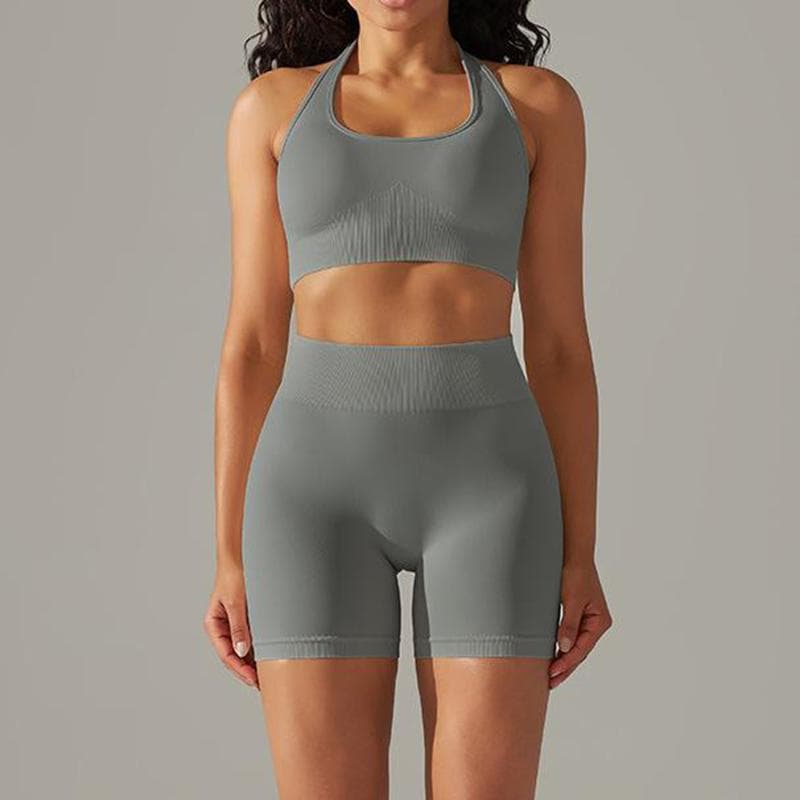 Women Solid Seamless Gym Two Piece Set High Stretchy Tracksuit High Waist Leggings Fitness Workout Pants Seamless Lifting Sets cm dark cyan