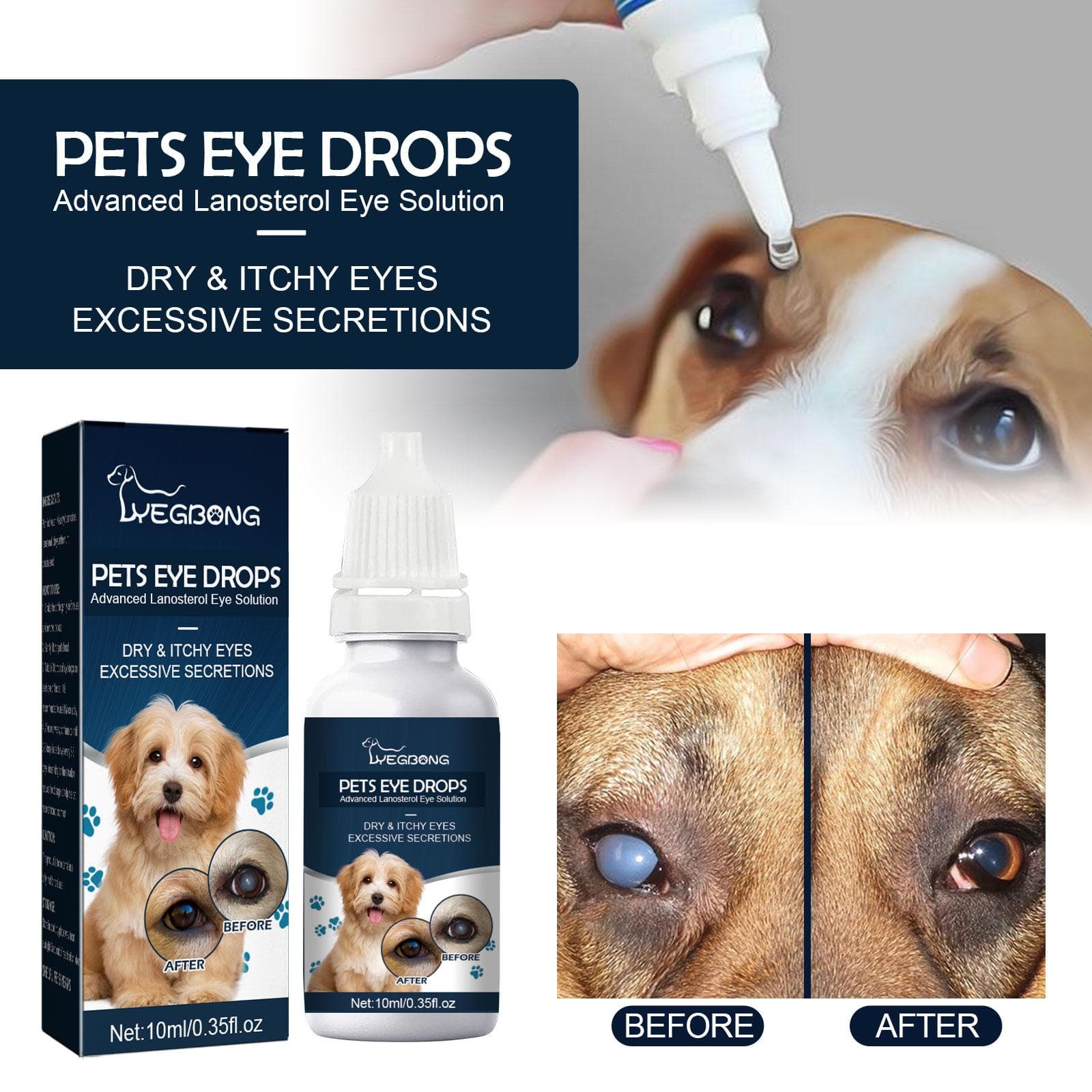 Yegbong Pet Eye Drops, removes tear stains for cats and dogs, cleans the eyes, relieves eye itching, eye drops 10ml/box