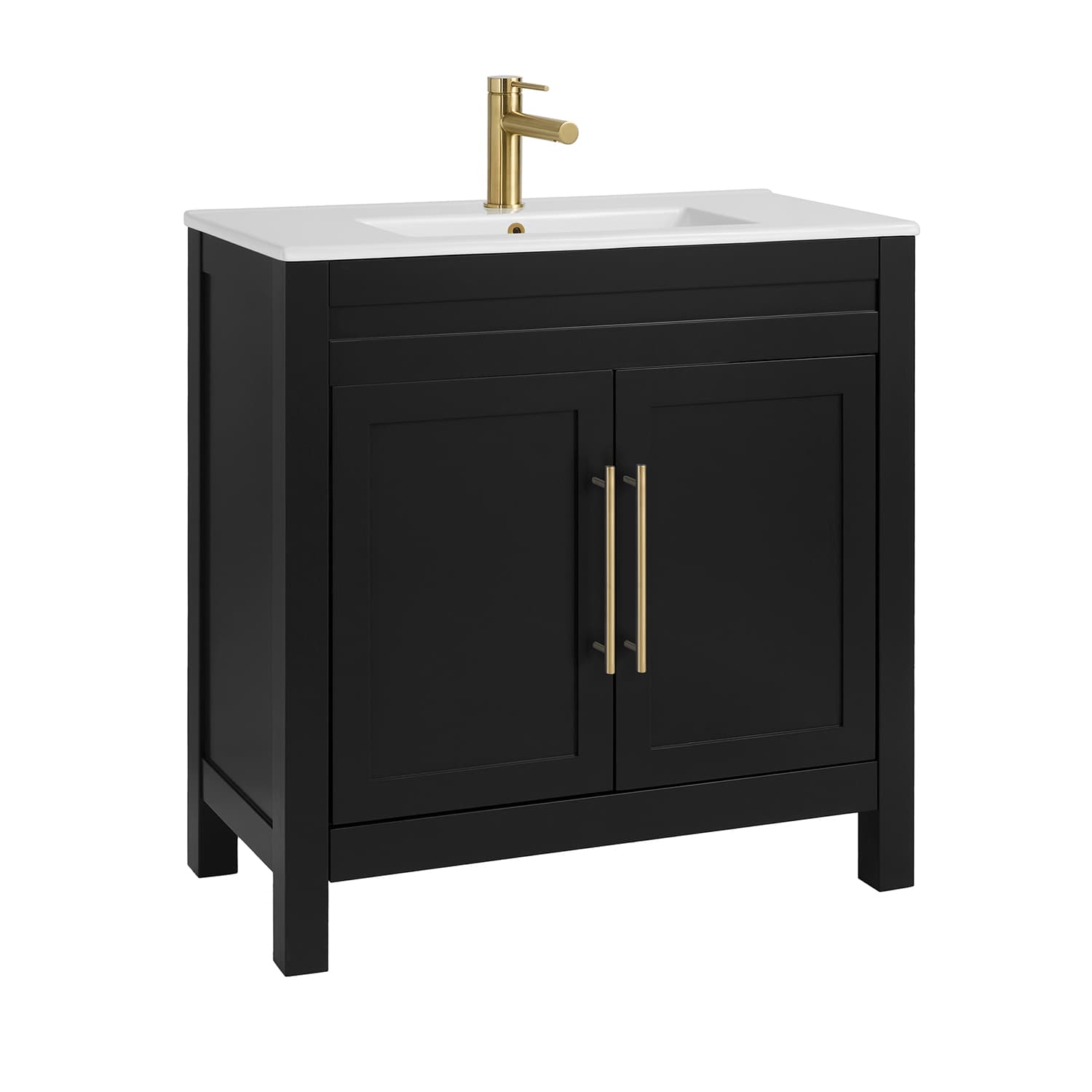 Mobile Bagno Grigio Nero da 810mm con Lavabo e Maniglia Moderna con Barra a T in Oro Satinato - Warwick
