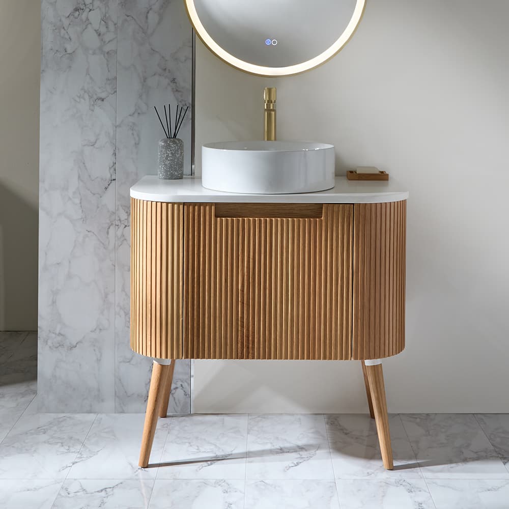 Mobile Bagno Curvo Rovere 800mm - Scanalature - lavabo rotondo appoggio - Chalton