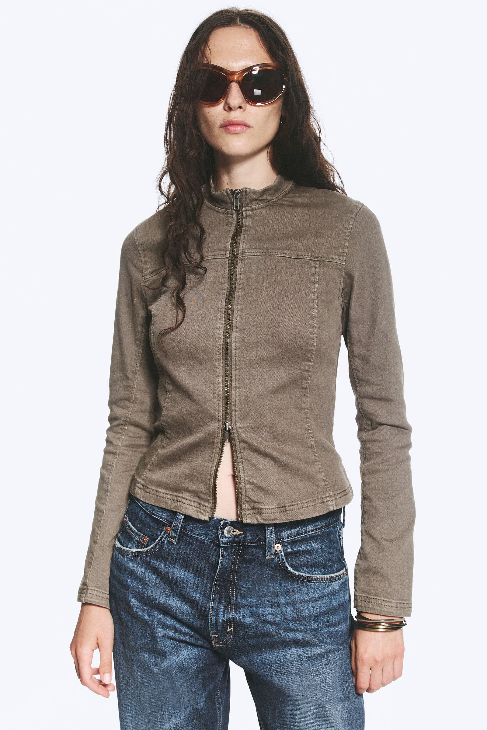 GENEVIEVE SLIM STRUCTURED COTTON ZIP JACKET