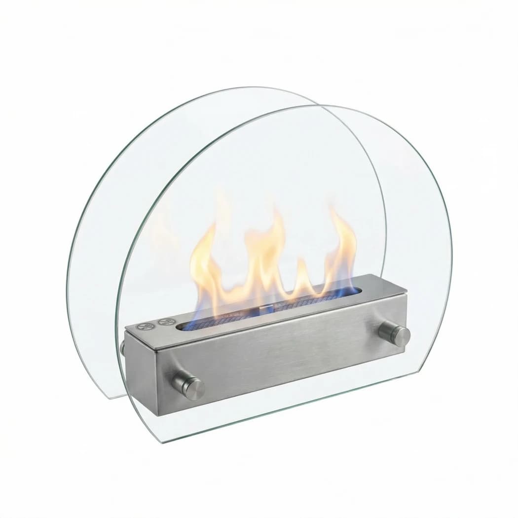 Circular Table Bio Fireplace from ScandiFlames in Steel - up to 2.5 hours burn time - produces no soot or smoke