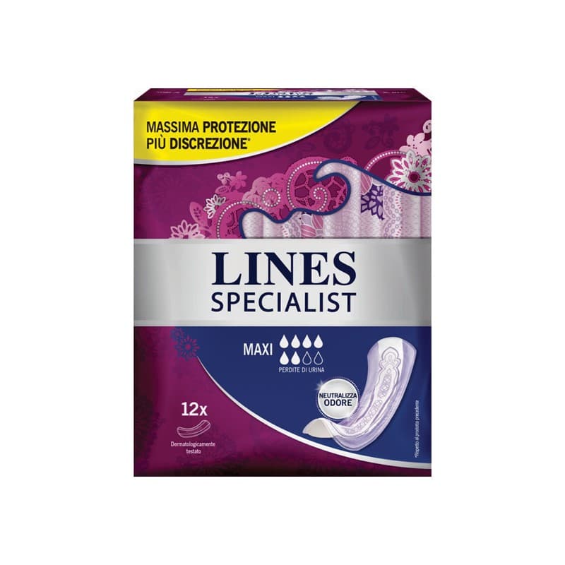 Lines - Lines specialist maxi assorbenti discreti per incontinenza 12 pezzi