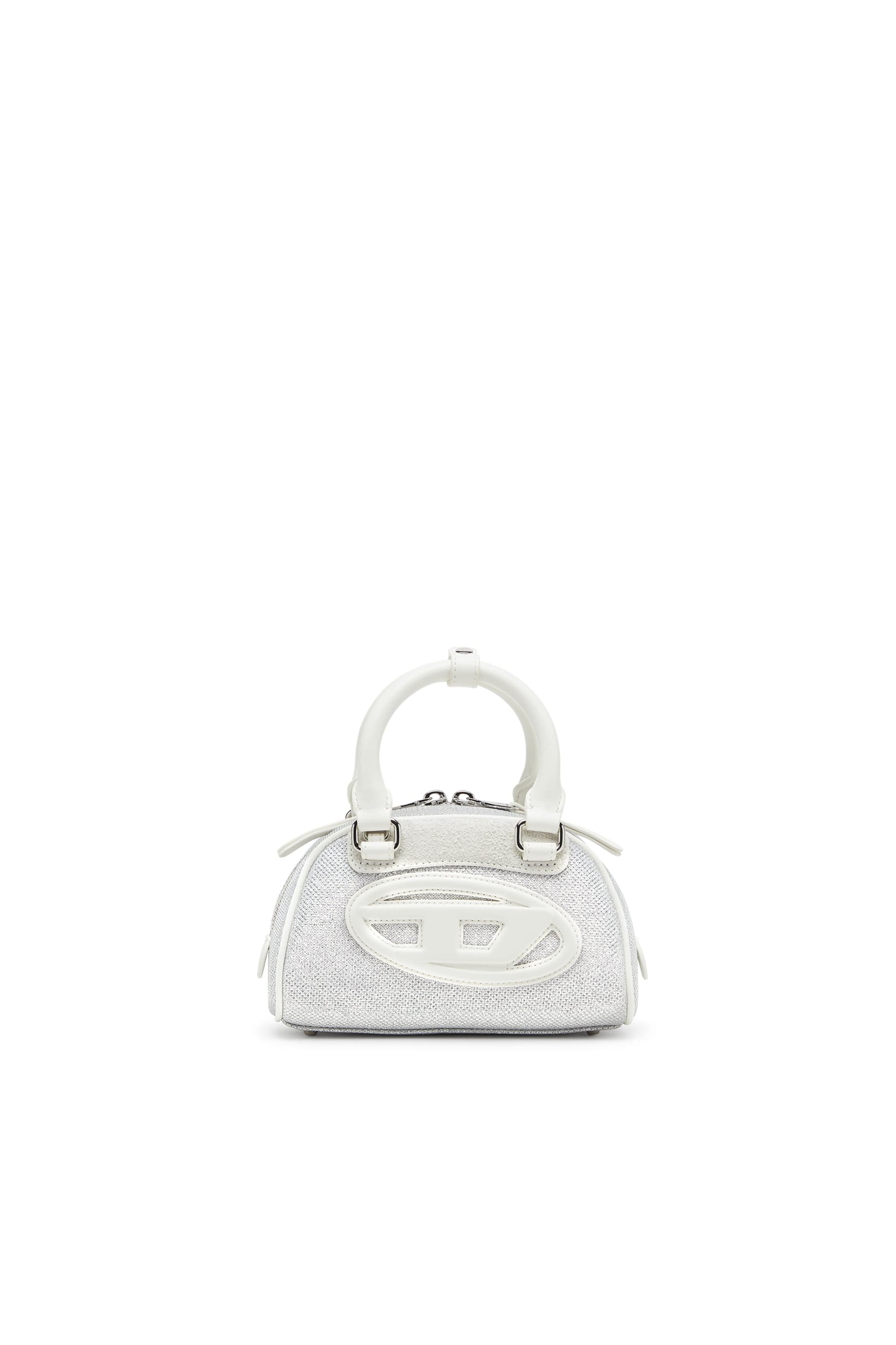 Diesel - 1DR Dome-Small bowling bag in lurex fabric - Crossbody Bags - Woman - White