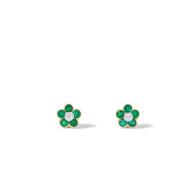 Aspinal of London Athena 18ct Gold Emerald & Diamond Cluster Stud Earrings