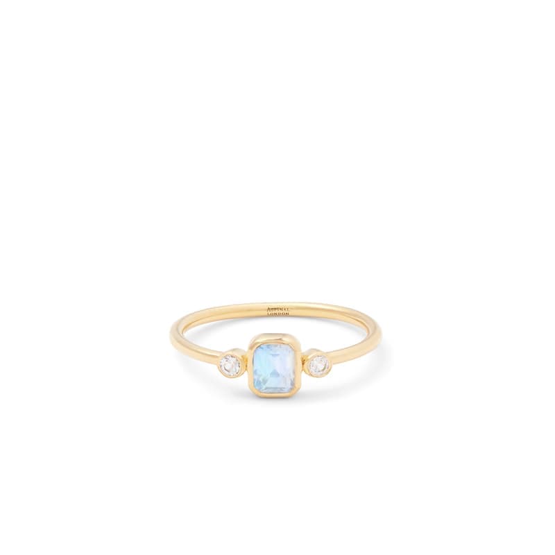 Aspinal of London Gemstone Ring in Rainbow Moonstone & 18ct Gold Vermeil