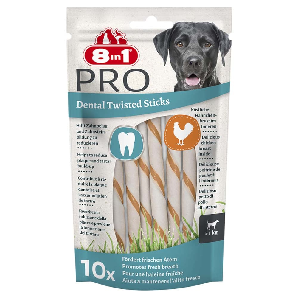 8in1 Pro Dental Twisted Sticks Chicken - dog snacks - 10 Sticks