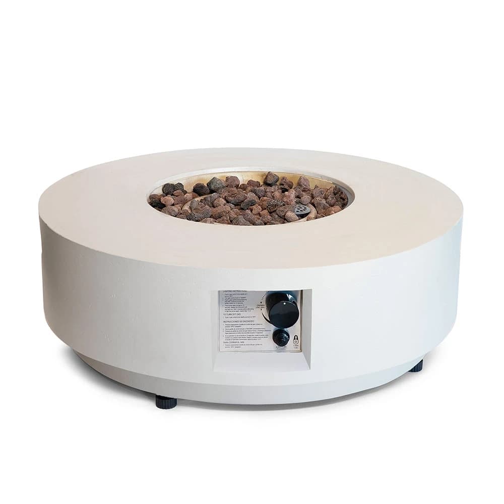 Estate Round 76 Oyster Beige Gas Firepit Table by Happy Cocooning - 76cm Composite Round Outdoor Table 13.5 kW