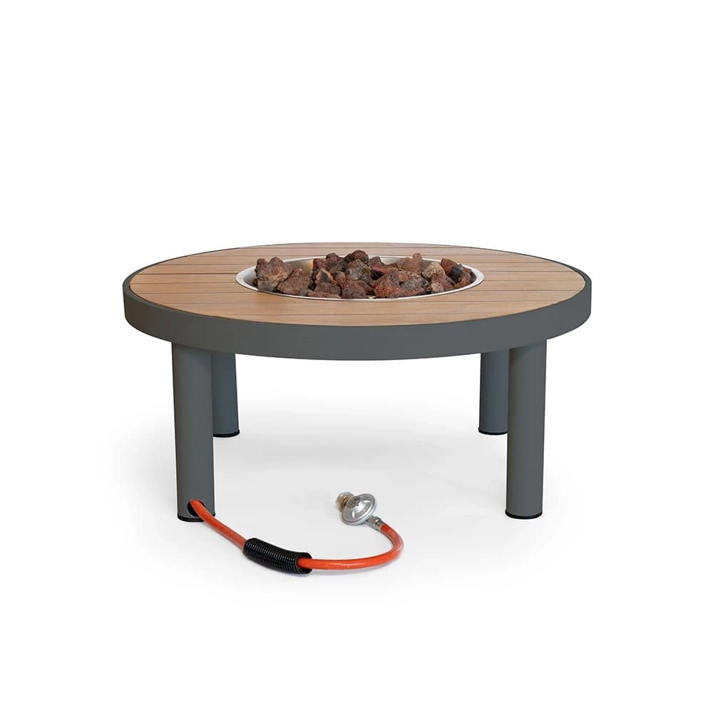 Riviera 80 Gas Firepit Table by Happy Cocooning - 80cm Round Smokey Anthracite Outdoor Fire Table with Acacia Top