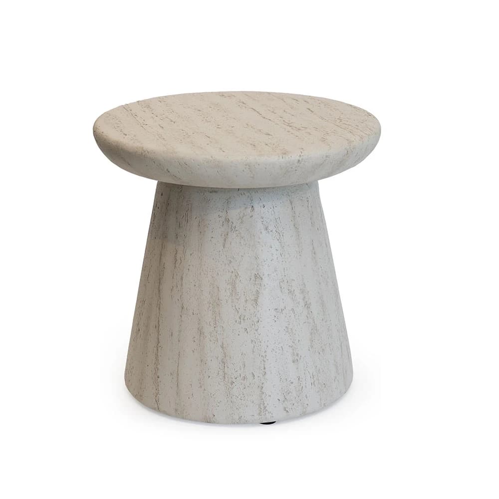 Side Table Round Travertine by Happy Cocooning - 45cm Composite Outdoor Accent Table