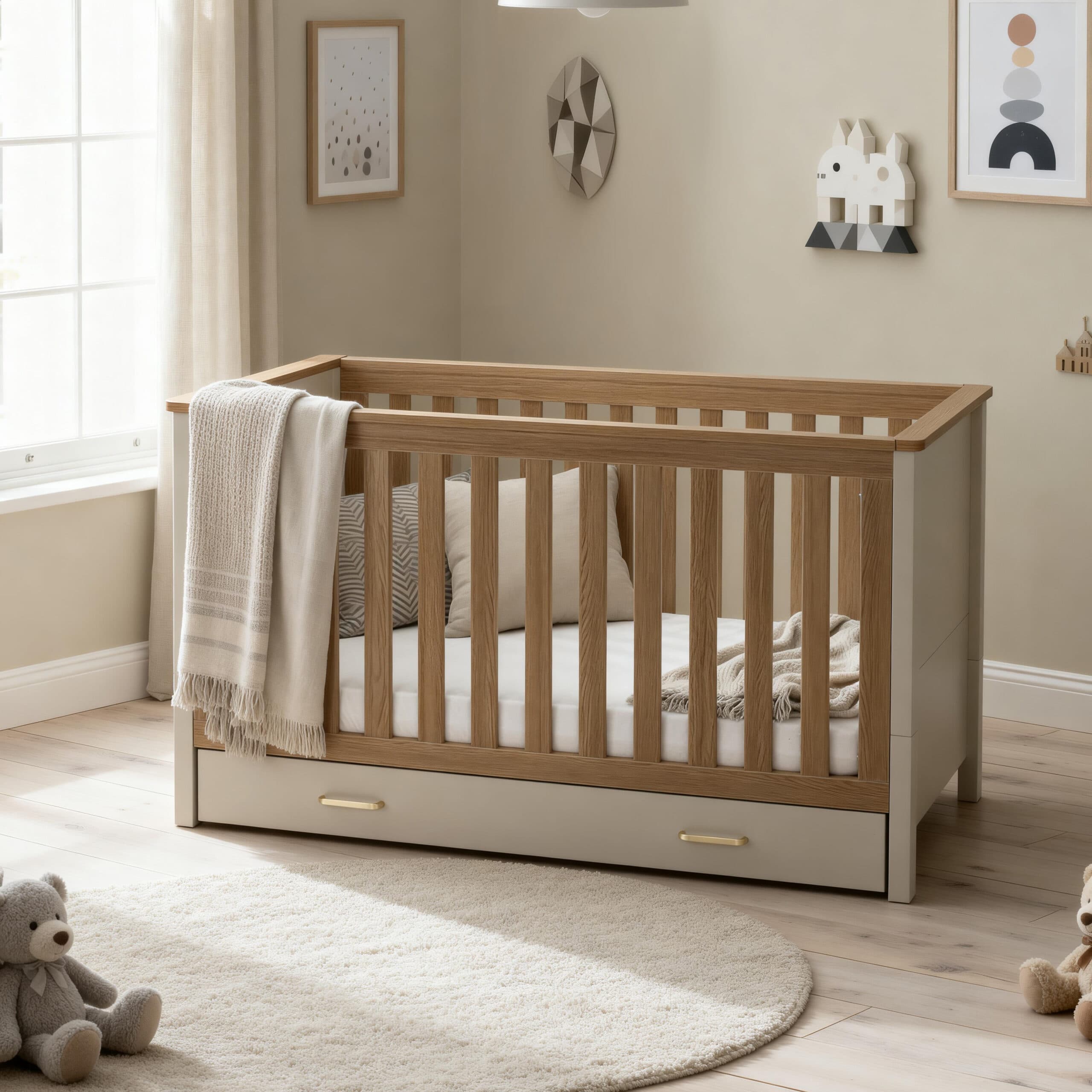 Babymore Mira Cotbed - Cashmere/Warm Oak